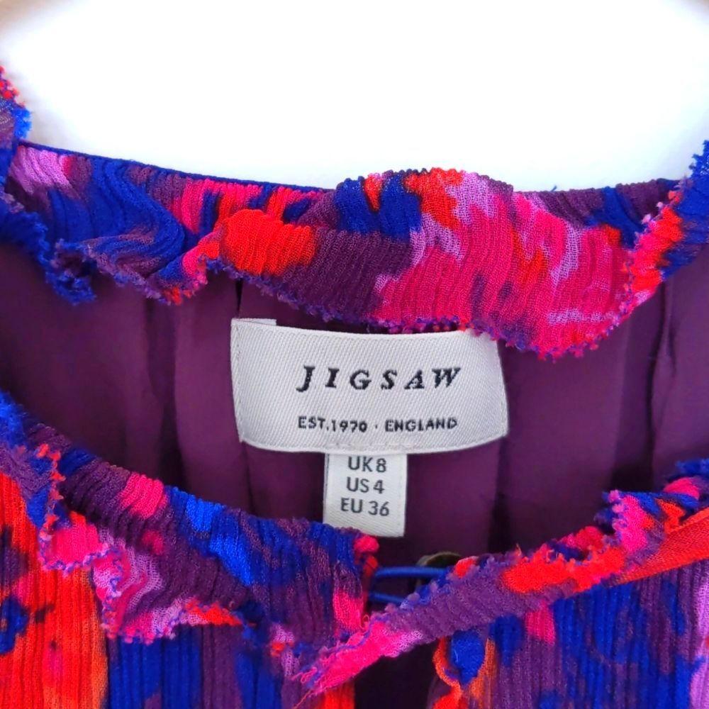 Womens Jigsaw Autumn Floral Crinkled Ruffled Dress Purple Blue Orange, Size 4 - Picture 2 of 5